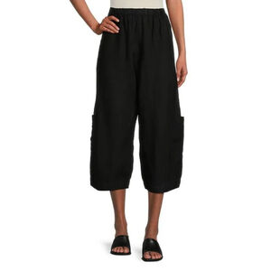 Bryn Walker 100% Linen Casbah Crop Black Pants Cargo Pockets S Lagenlook Minimal